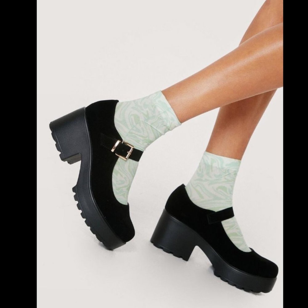 Faux suede black chunky Mary Jane 6 shoe
